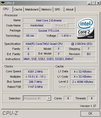 core 2 Extreme QX6700 overclocked to 4.3-4.4