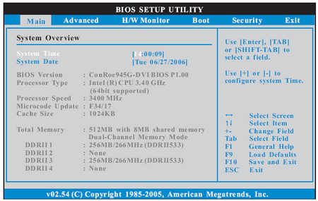 aSRock conRoe945G-DVI bios setup