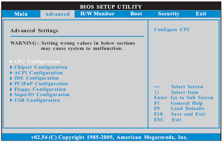 aSRock conRoe945G-DVI advanced bios menu