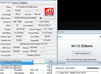 Asus video card Radeon HD 3850 with three gpu 3d2003