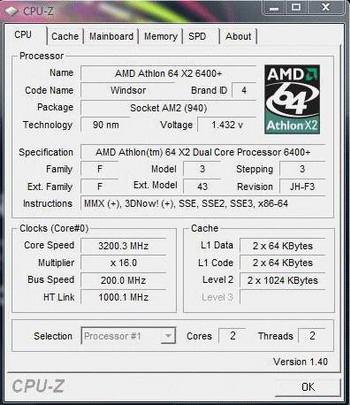 Athlon 64 X2 6400+ cpuz screen shot