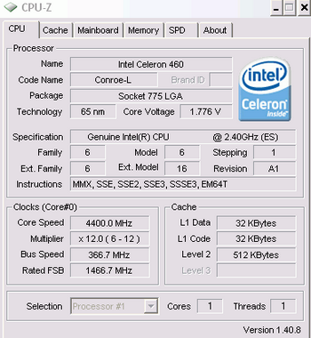 Celeron 460 @ 4400 mhz