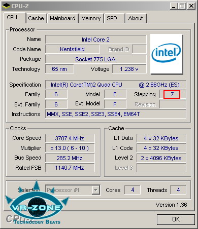 Core 2 Extreme QX6700 stepping b3 overclocking result
