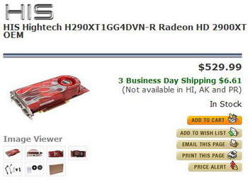 HIS Radeon HD 2900 XT with 1 Gb GDDR-4 for 529.99$