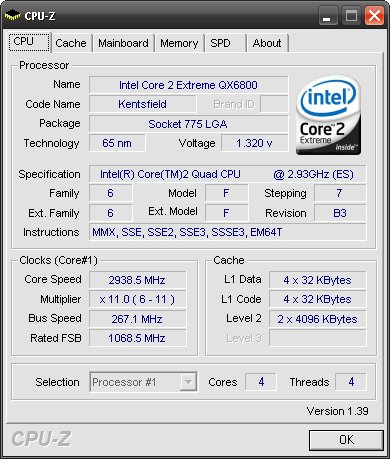 Intel Core 2 Extreme QX6800 - CPU-Z