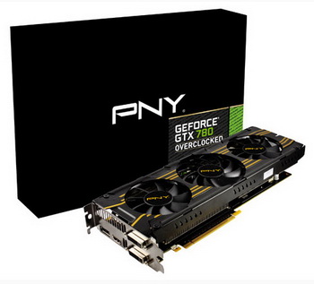 Card PNY GeForce GTX 770 OC and GTX 780 OC equipped with video outputs DVI (two), HDMI and DisplayPort