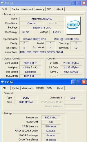 Pentium e2160 @ 3600 mhz