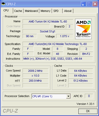 AMD Turion 64 X2 cpu z