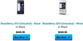 BlackBerry devices priced at $ 449 (Z10) and $ 549 (Q10)