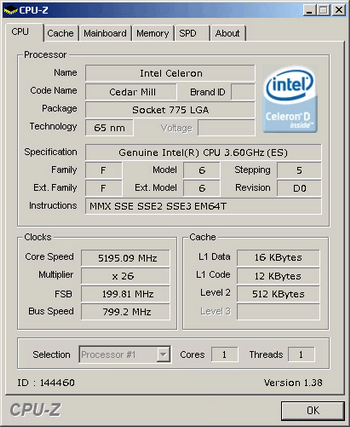 celeron D 0.065 m core cedarMill-512 stepping D0