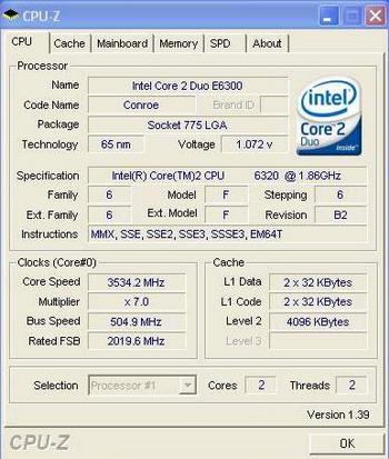 core 2 Duo e6320 overclocked to 3.4 ghz