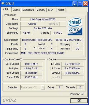 core 2 Duo e6750 (2.66 GHz) @ idle