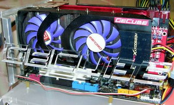 gecube  two GPU radeon HD 2600 XT on one card.