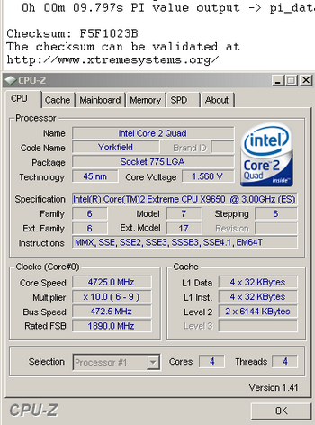 intel yorkfield @ 4725 mhz air cooled