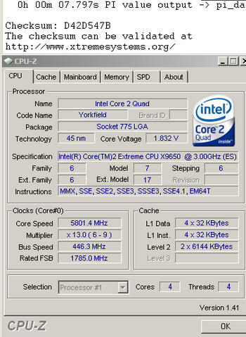 intel yorkfield @ 5801 mhz cascade cooled