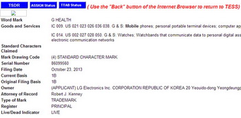 LG application for trademark registration G Health