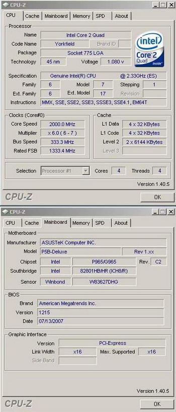 Yorkfield processors compatible with asus p5b series